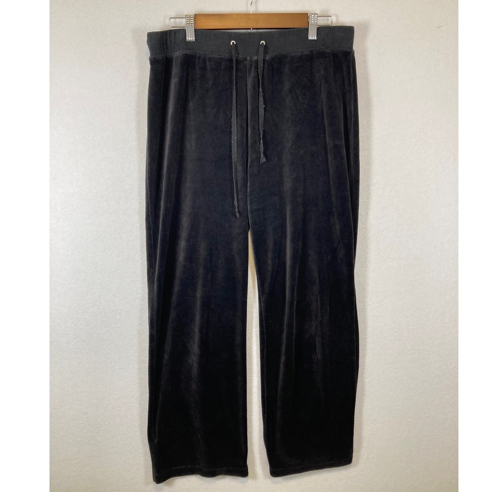Y2K Aesthetic Champion‎ Womens XL Black Velour Wide Leg Drawstring Lounge Pants